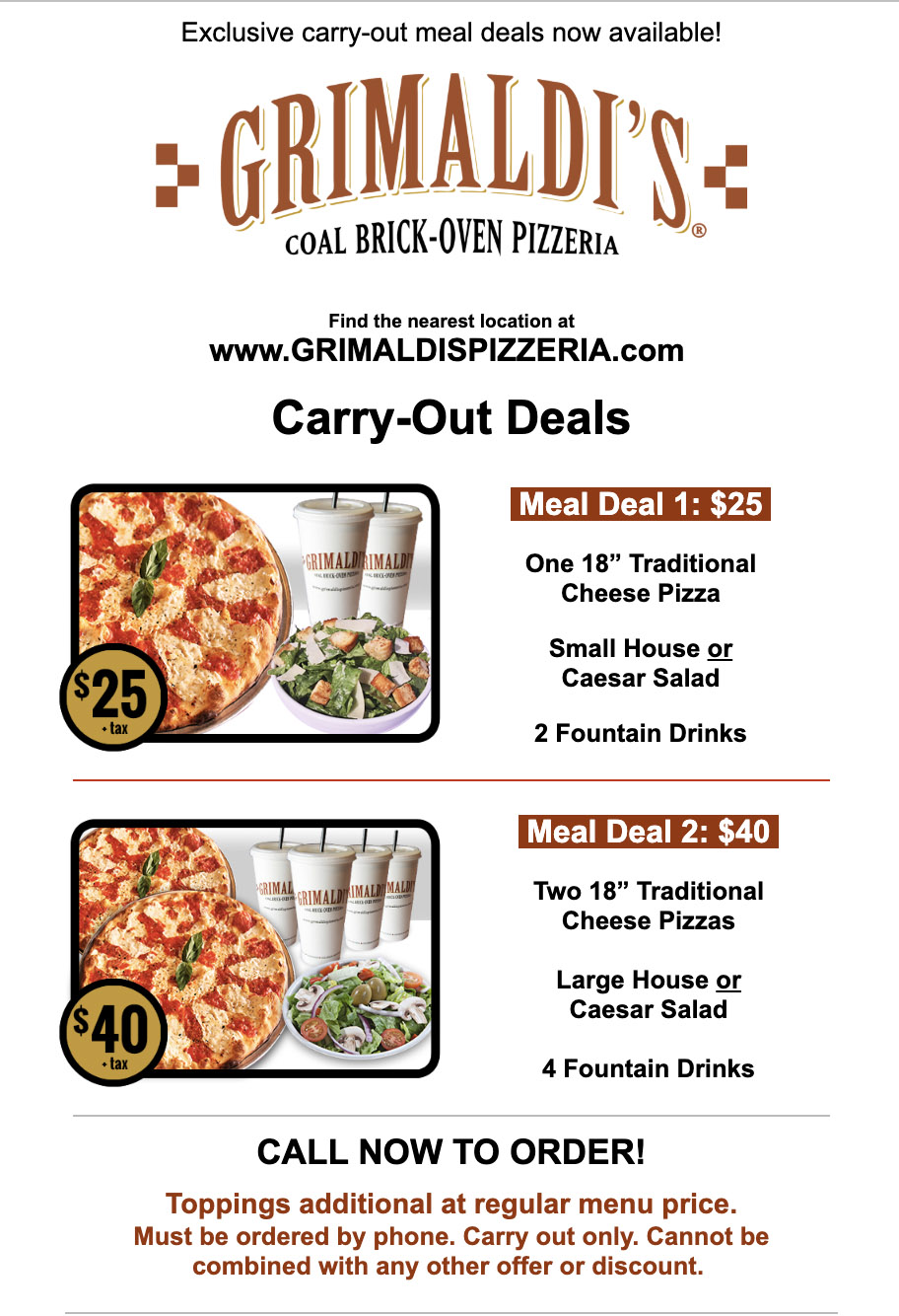 Grimaldi’s Carry-Out Meal Deals
